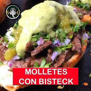 Molletes con  Bisteck y Queso